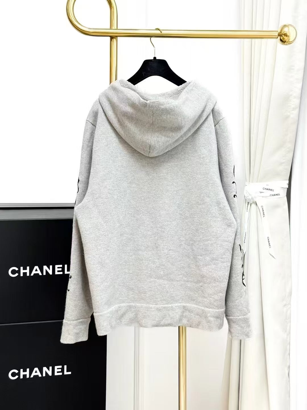 Chrome Hearts Gray Sanskrit Embroidered Cashmere Hoodie