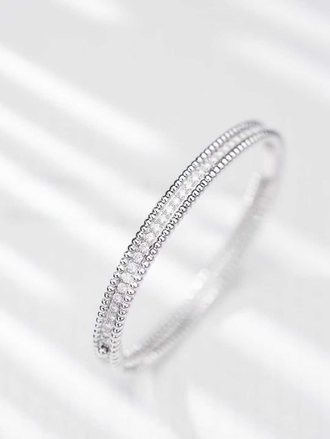 Van Cleef & Arpels Perlée Collection White Gold Single-Row Diamond-Set Bangle