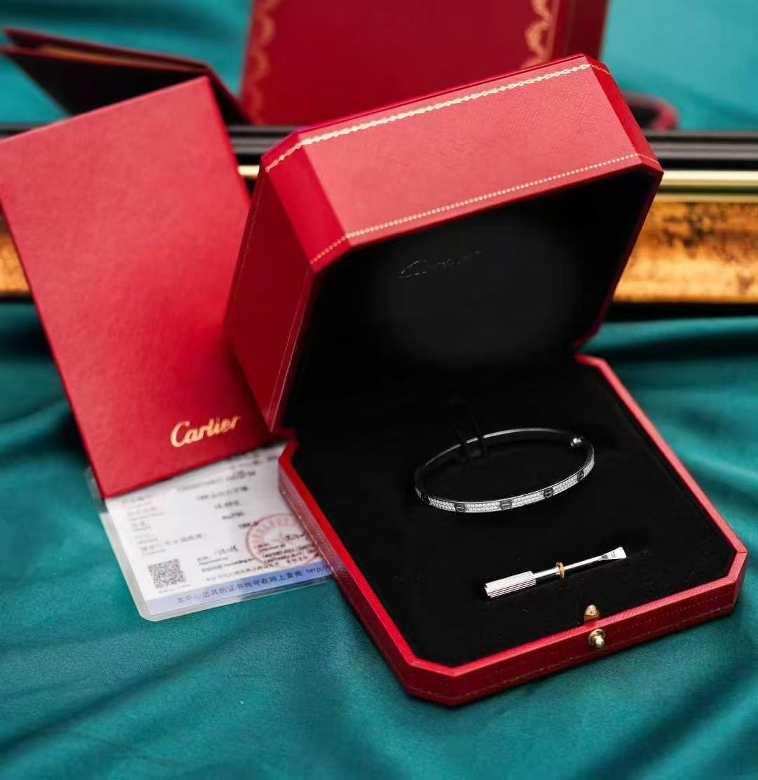 Cartier White Gold Full Diamond Narrow Love Bracelet