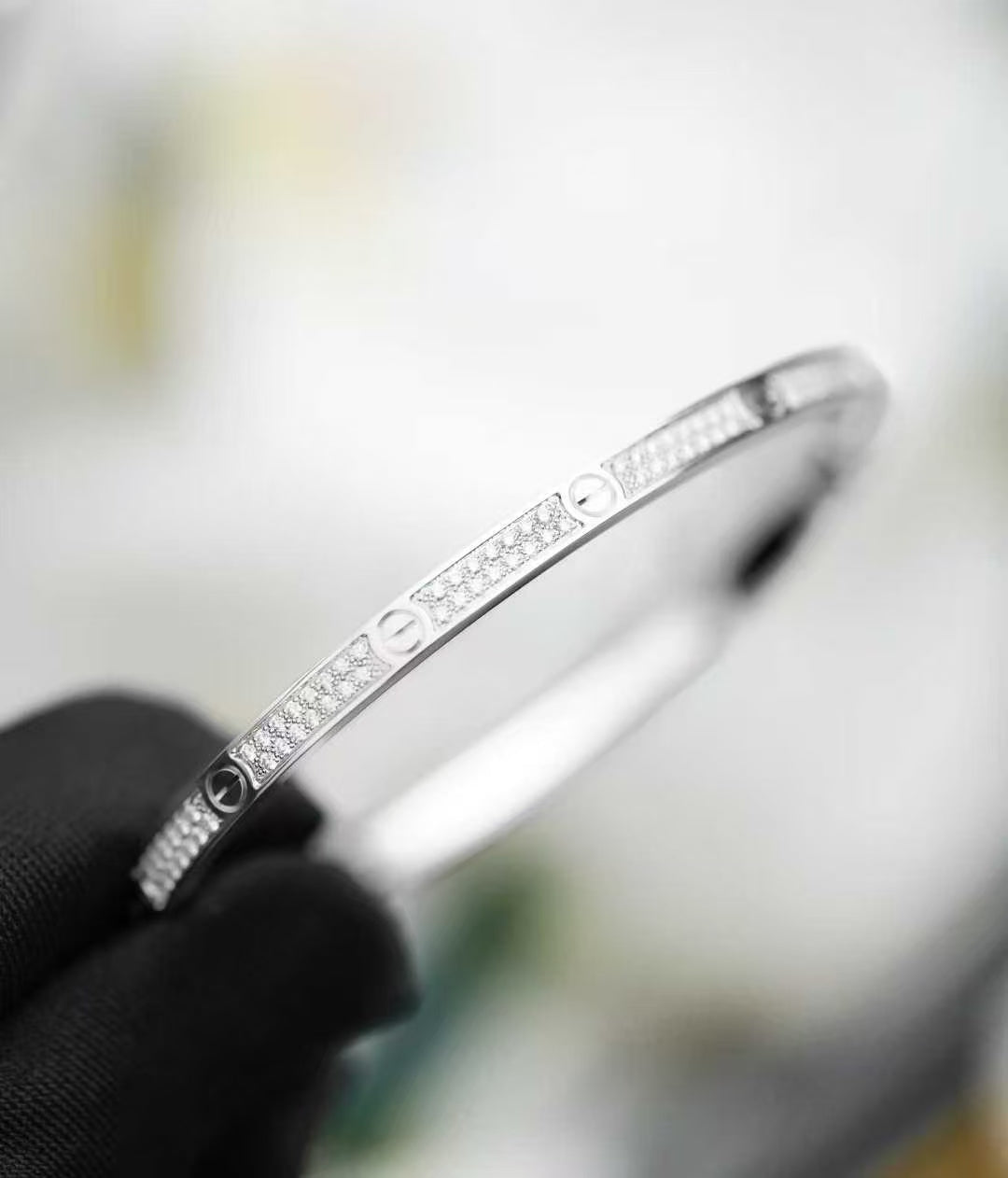 Cartier White Gold Full Diamond Narrow Love Bracelet