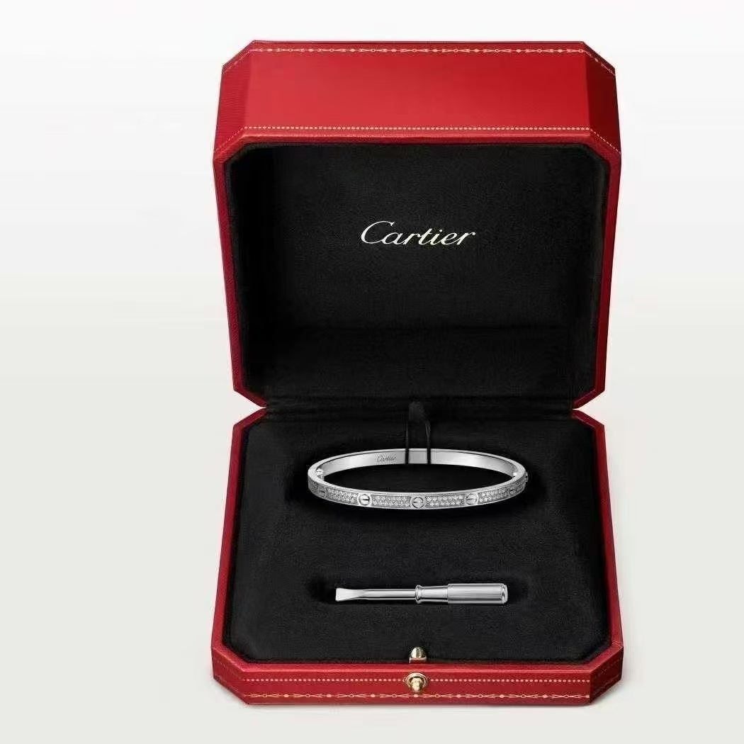 Cartier White Gold Full Diamond Narrow Love Bracelet