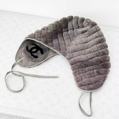 Chanel Gray Quilted Double C Fur-Lined Beanie