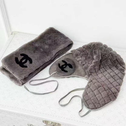 Chanel Gray Quilted Double C Shearling Scarf
