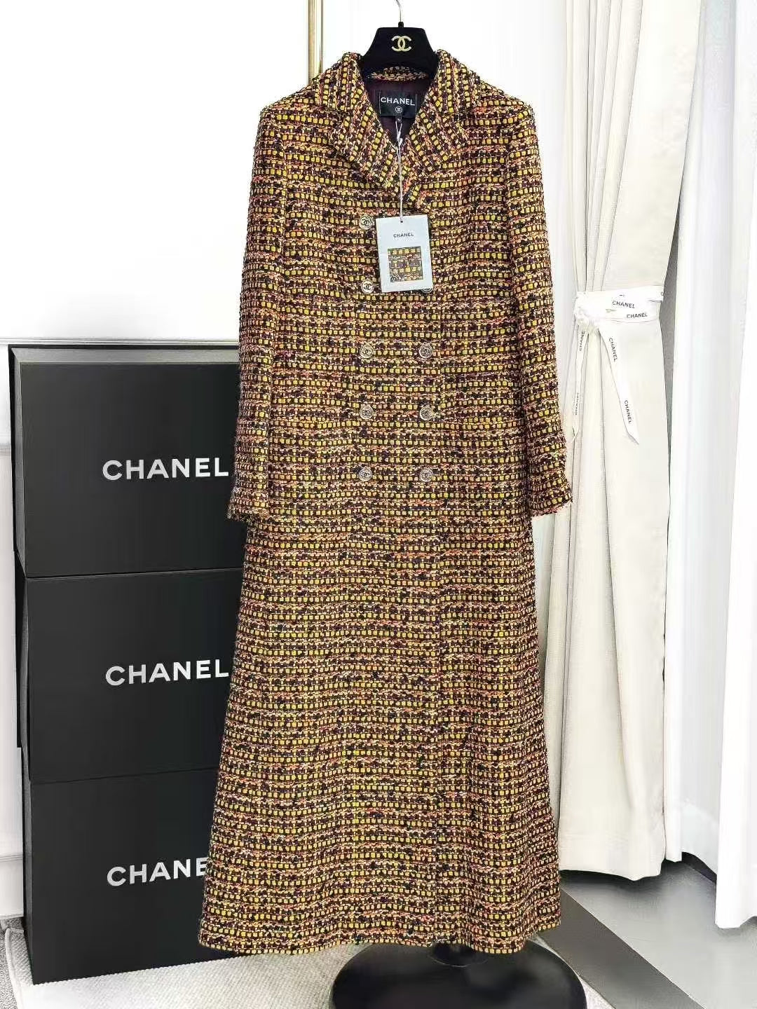Chanel 23A Dakar Collection Yellow Melange Knit Long Coat