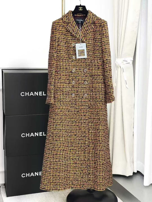 Chanel 23A Dakar Collection Yellow Melange Knit Long Coat