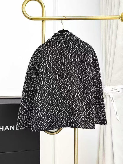 Chanel Cruise Collection Black and White Melange Snowflake Tweed Short Jacket