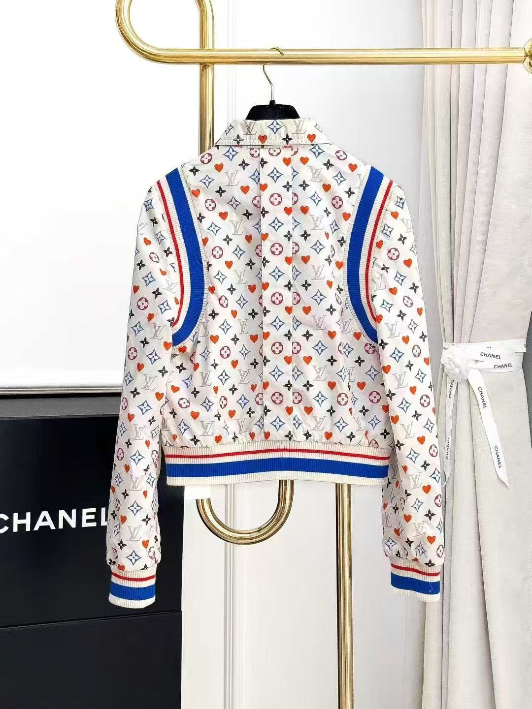 LV Heart-Print Poker Floral Reversible Jacket