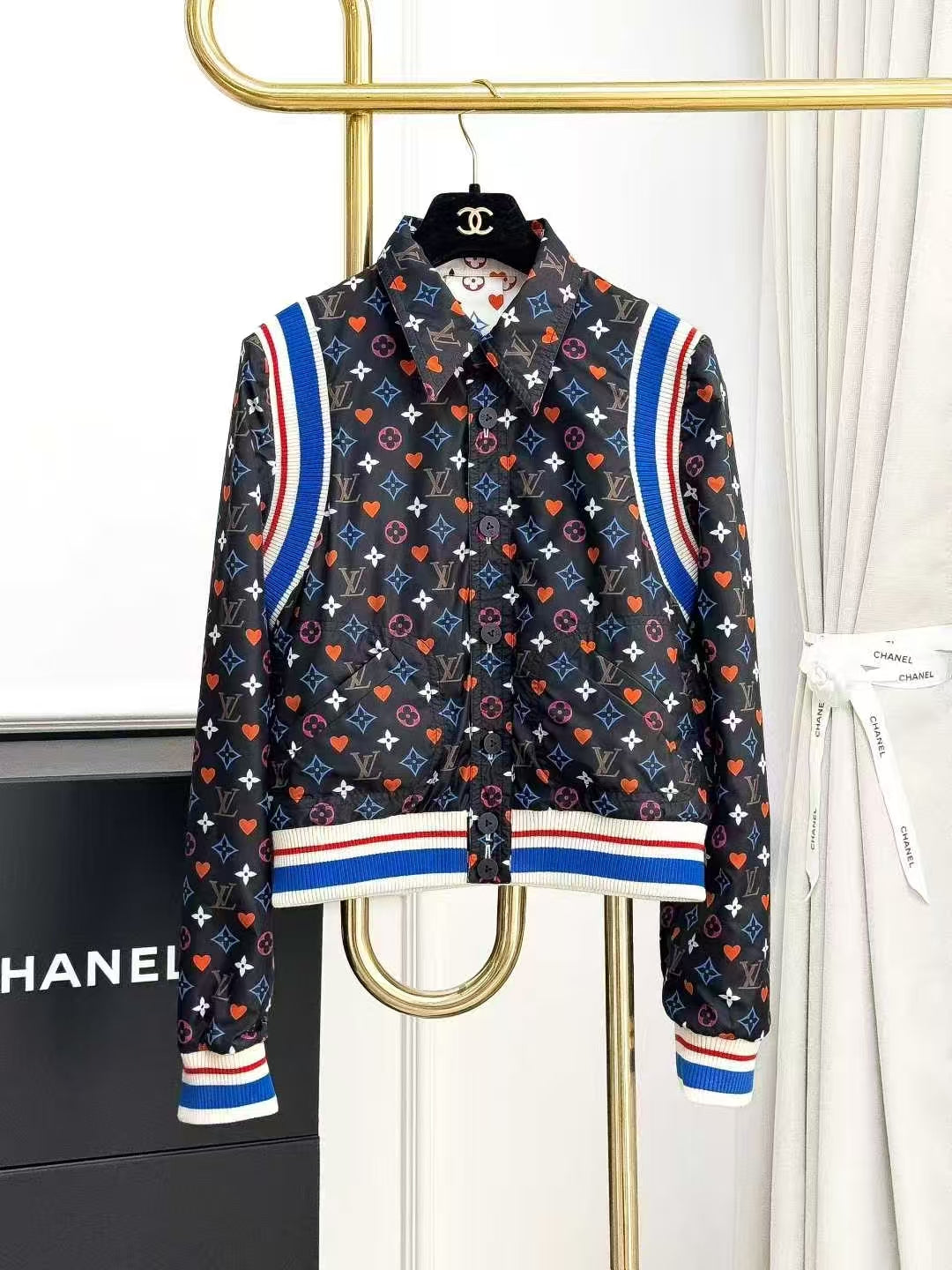 LV Heart-Print Poker Floral Reversible Jacket