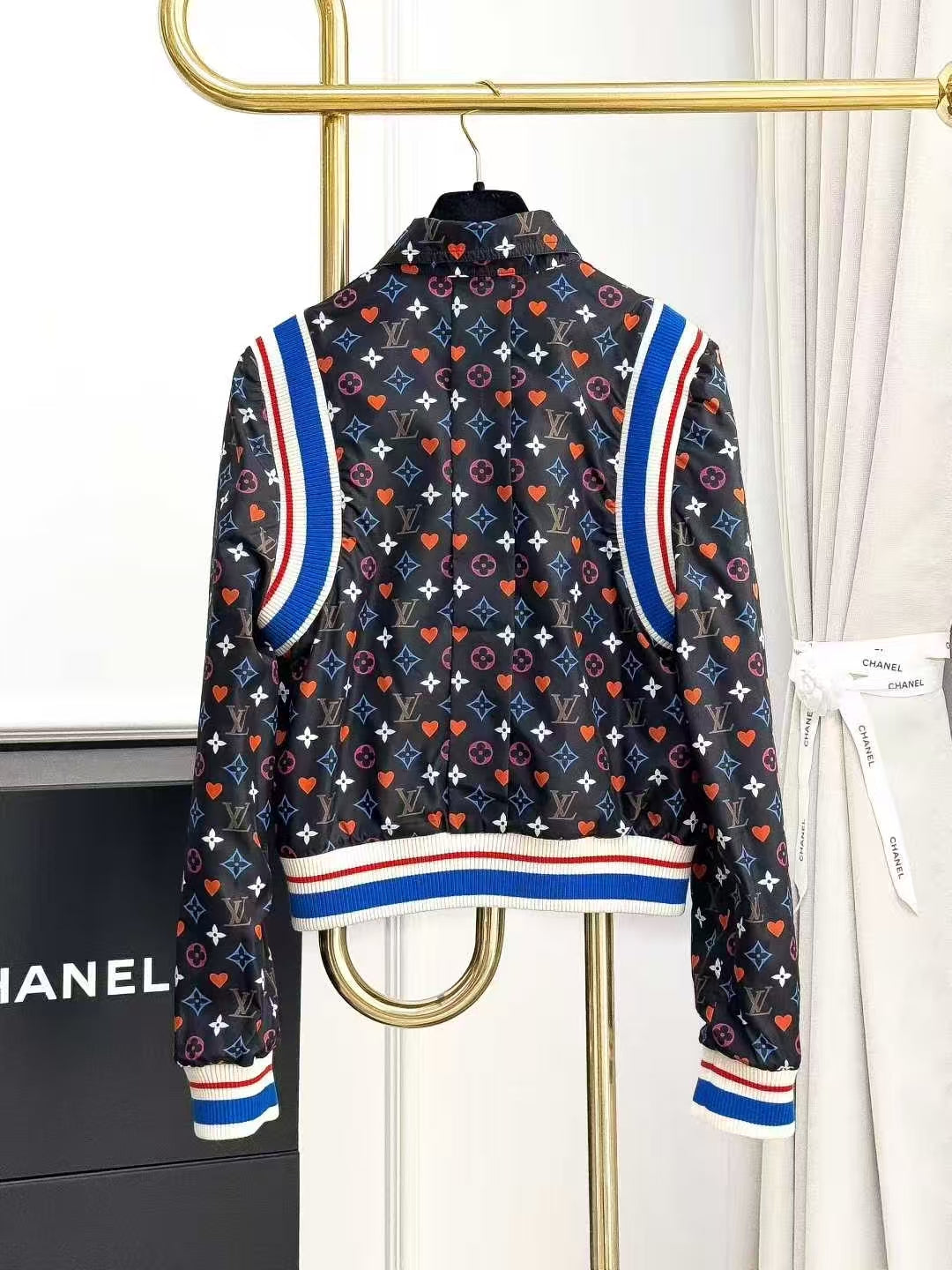 LV Heart-Print Poker Floral Reversible Jacket