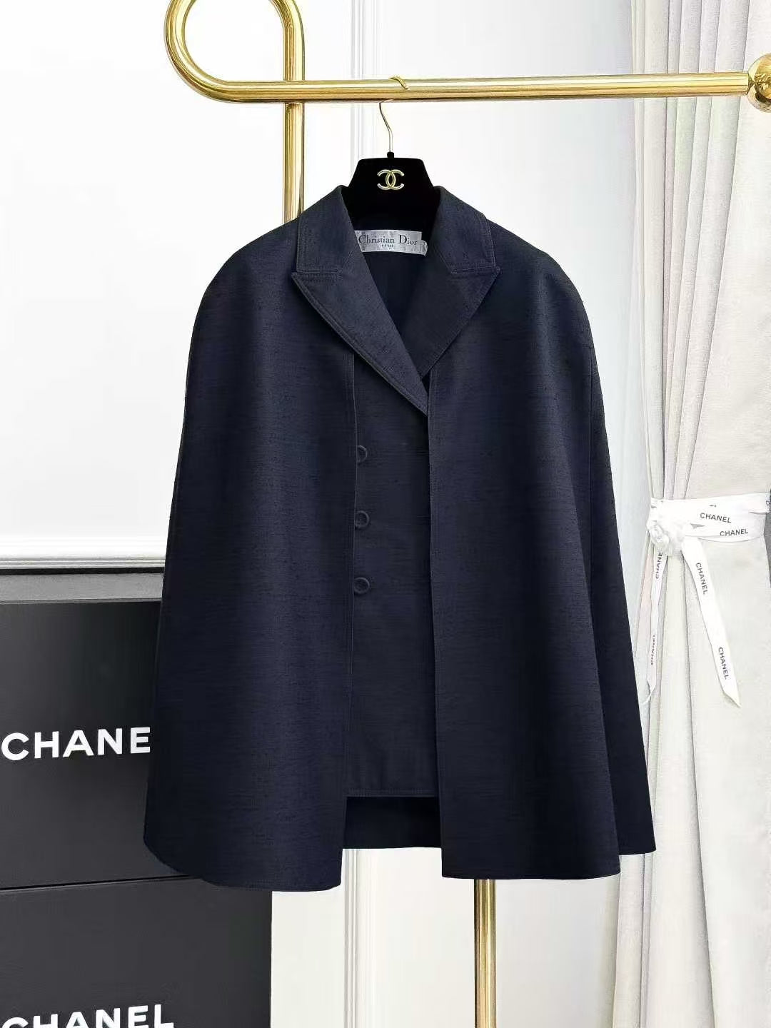 Dior Navy Blue Capelet-Style Jacket