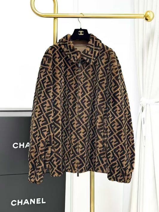 Fendi Brown Double F Logo Shearling Coat