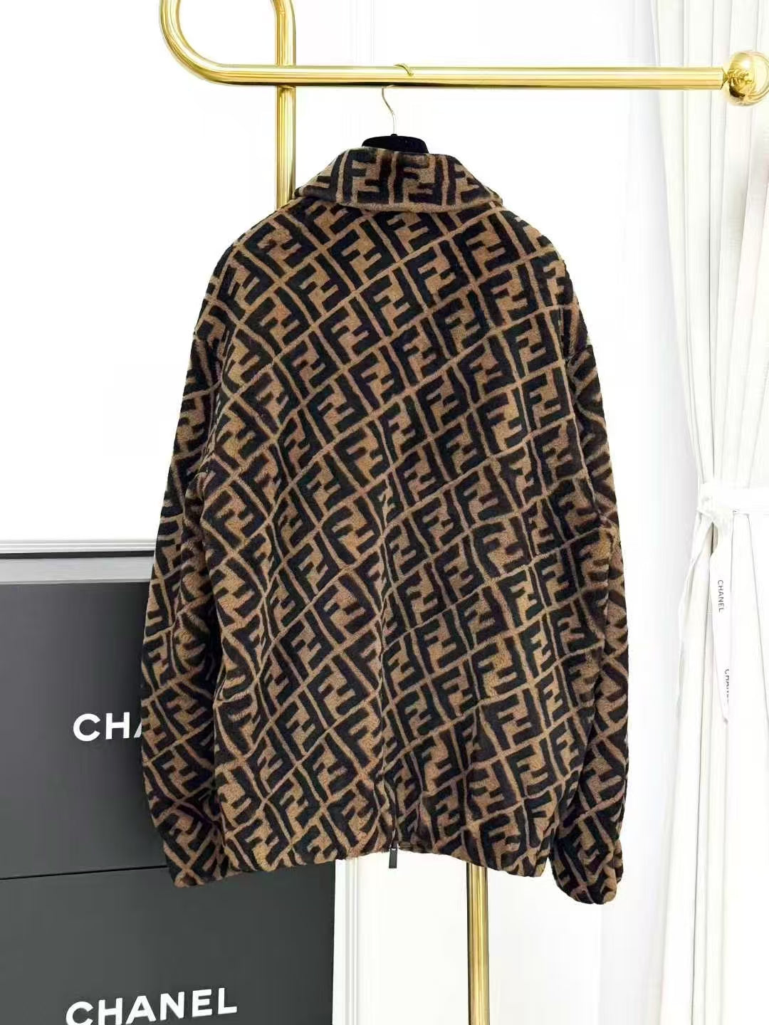 Fendi Brown Double F Logo Shearling Coat