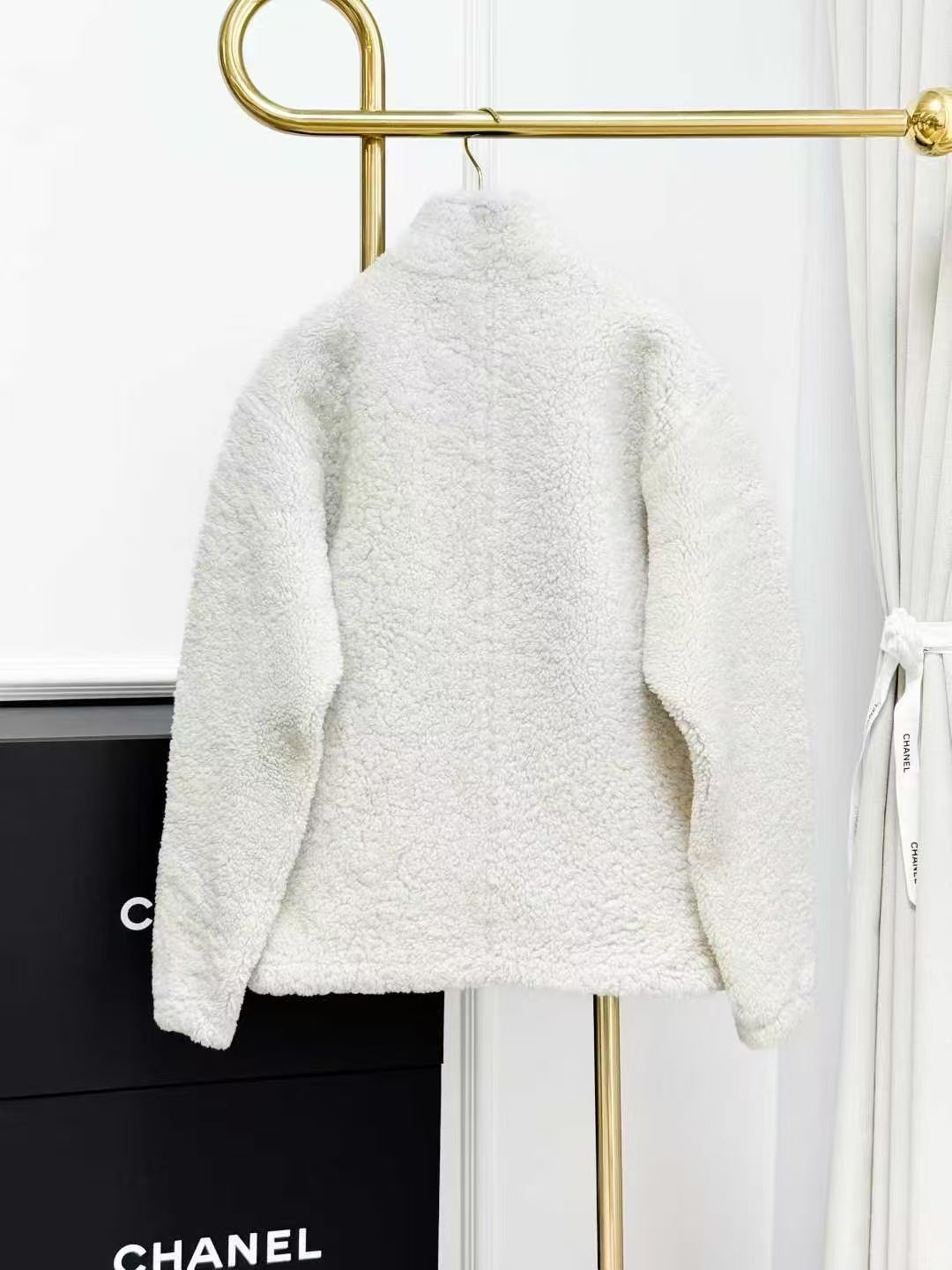 Fendi Beige and Pink Trimmed Double F Logo Shearling Top