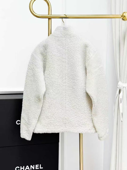 Fendi Beige and Pink Trimmed Double F Logo Shearling Top
