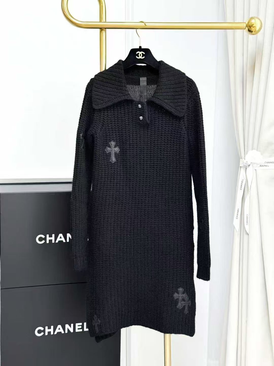Chrome Hearts Black Cross Print Long-Sleeve Knit Sweater