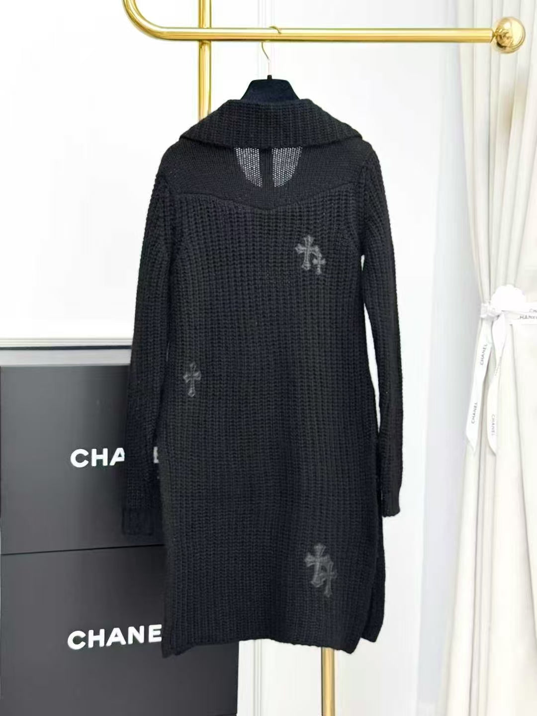 Chrome Hearts Black Cross Print Long-Sleeve Knit Sweater
