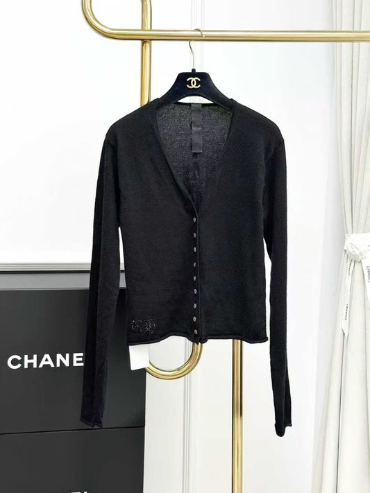 Chrome Hearts Black Knit Rhinestone Cross Cashmere Cardigan
