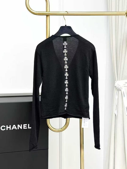 Chrome Hearts Black Knit Rhinestone Cross Cashmere Cardigan