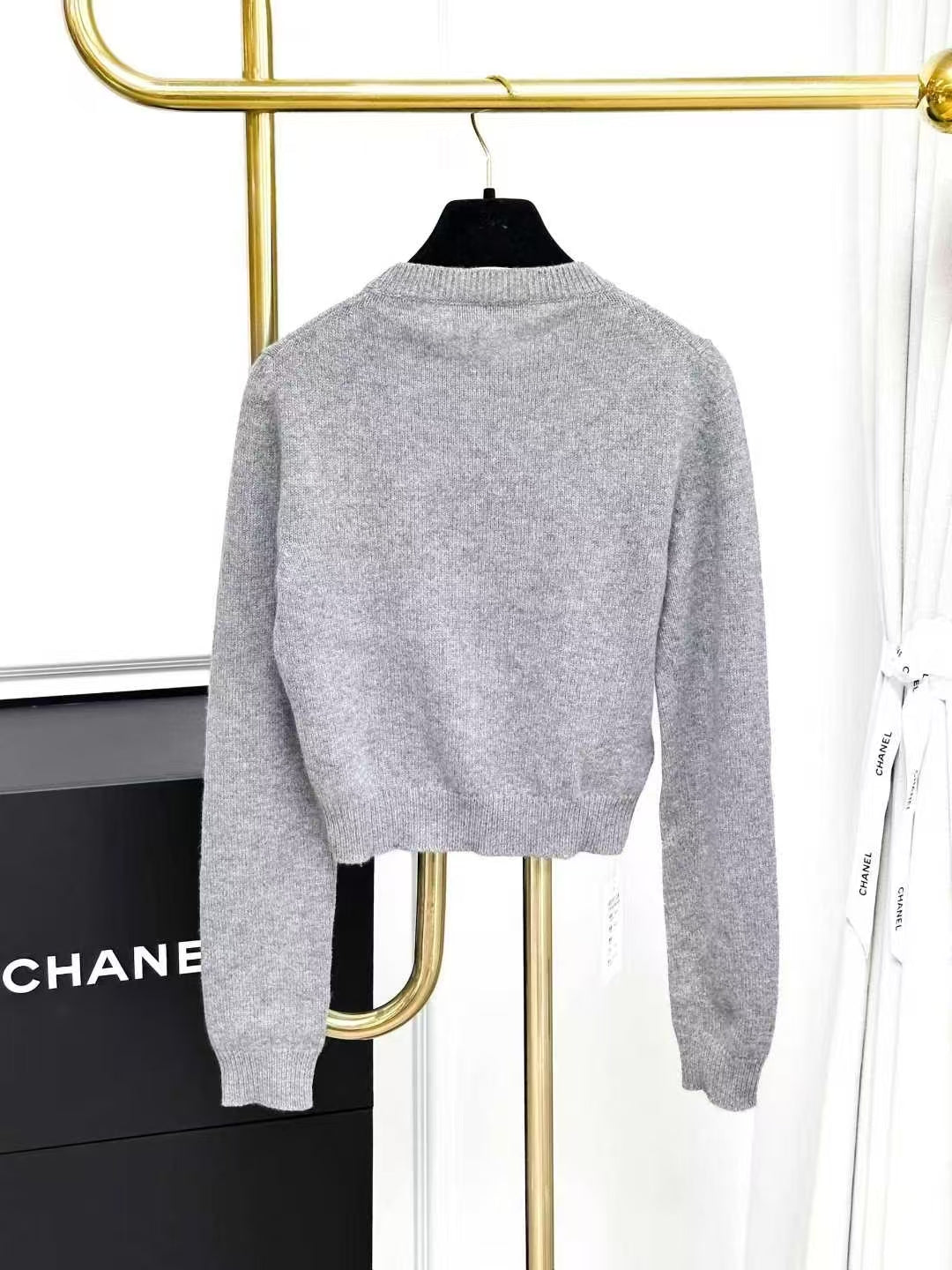 MiuMiu Gray Beaded Logo Knit Top