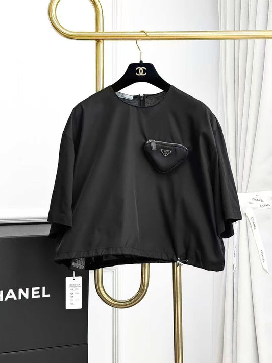 Prada Black Drawstring Nylon Mini Bag Short-Sleeve T-Shirt