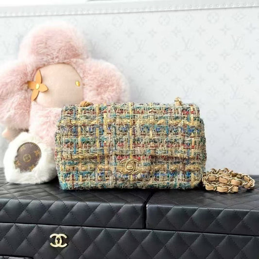 Chanel 19A Egypt Collection CF Mini, Gold-Tone Mixed-Color Tweed Chain Bag