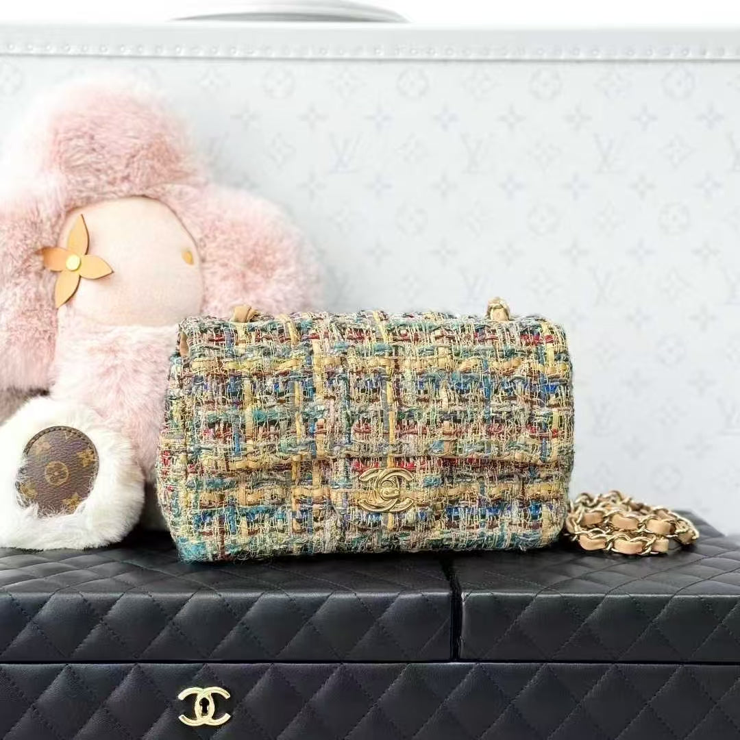 Chanel 19A Egypt Collection CF Mini, Gold-Tone Mixed-Color Tweed Chain Bag