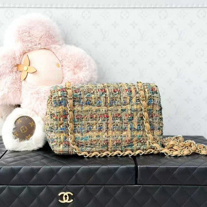Chanel 19A Egypt Collection CF Mini, Gold-Tone Mixed-Color Tweed Chain Bag