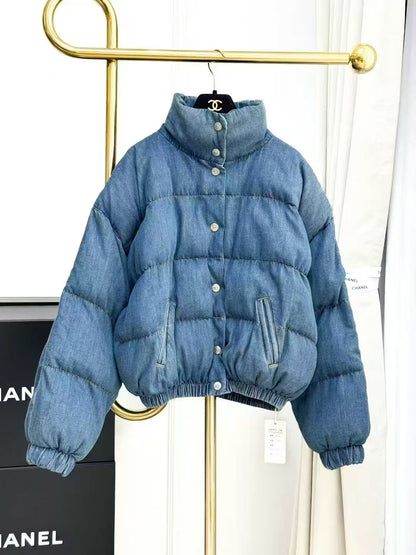 Chanel 24K Bestseller Denim Blue Stand Collar Long-Sleeve Cotton Jacket