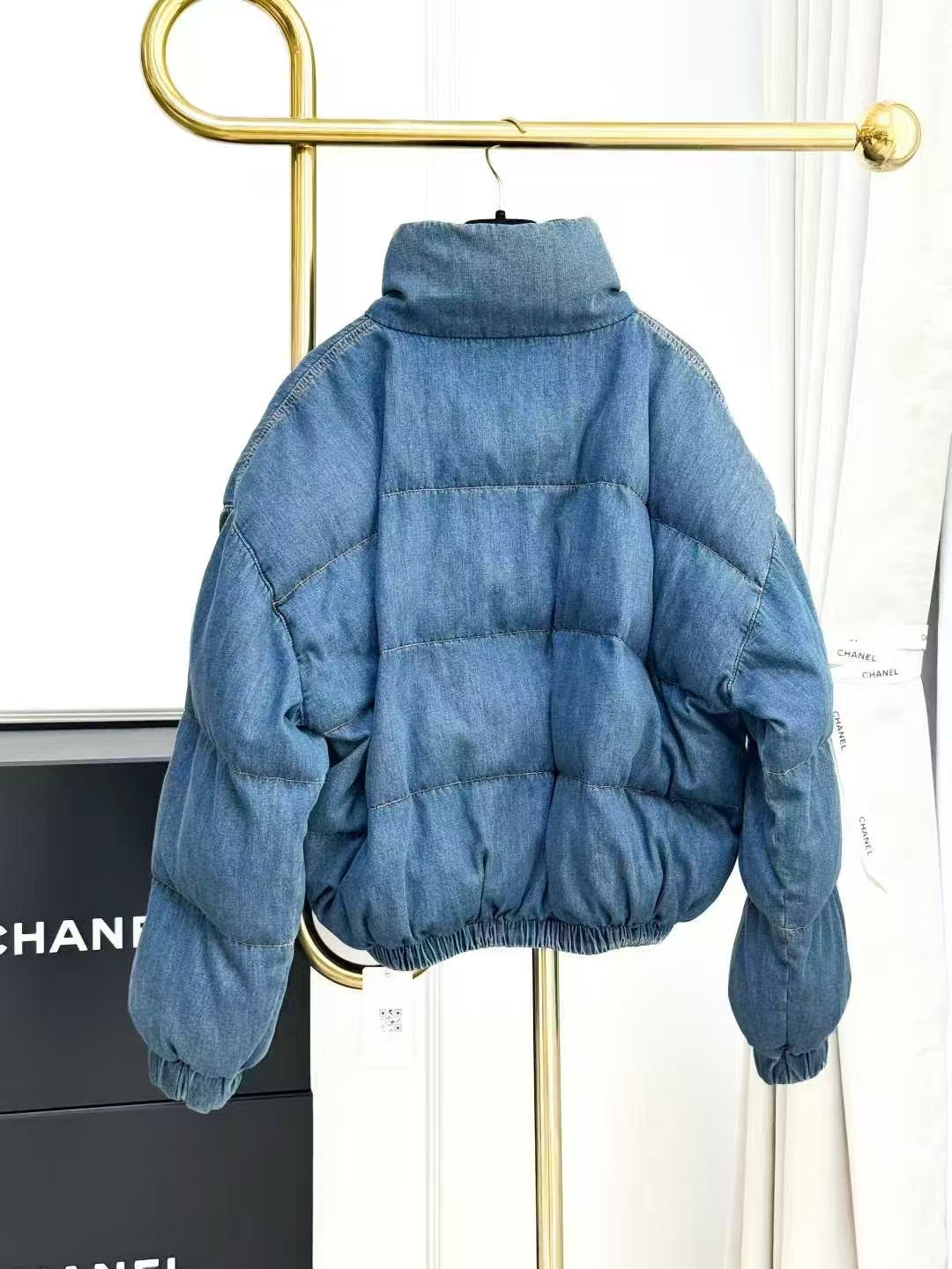 Chanel 24K Bestseller Denim Blue Stand Collar Long-Sleeve Cotton Jacket
