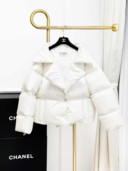 Chanel 19K Snow Collection White Short Single-Button Down Jacket