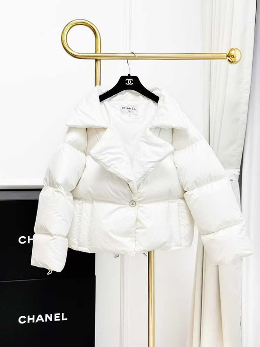 Chanel 19K Snow Collection White Short Single-Button Down Jacket
