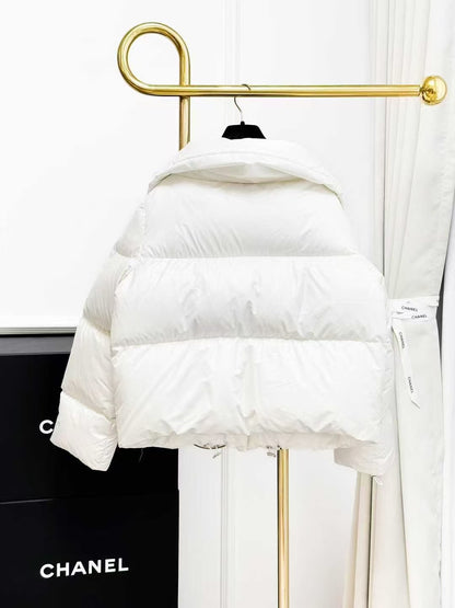 Chanel 19K Snow Collection White Short Single-Button Down Jacket