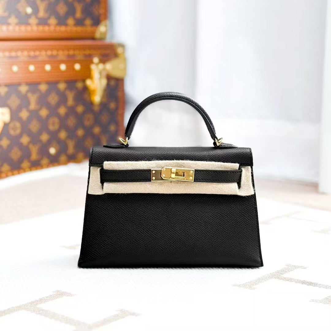 Hermes Mini Kelly Bag II with Black and Gold Epsom Leather
