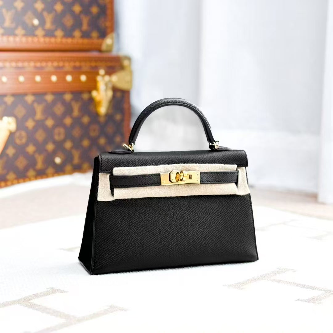 Hermes Mini Kelly Bag II with Black and Gold Epsom Leather