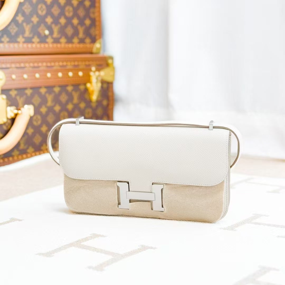 Hermes Constance elan 10" Milkshake Silver Buckle Epsom Leather