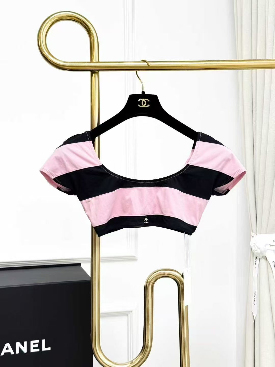Chanel 24M Coco Beach Pink and Black Swimsuit Top