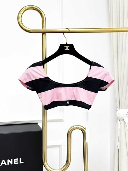 Chanel 24M Coco Beach Pink and Black Swimsuit Top