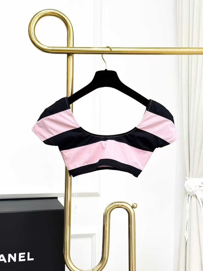 Chanel 24M Coco Beach Pink and Black Swimsuit Top