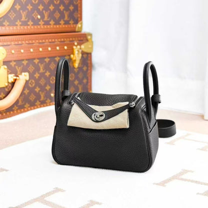 Hermes Mini Lindy Black Silver, Black with Silver Buckle