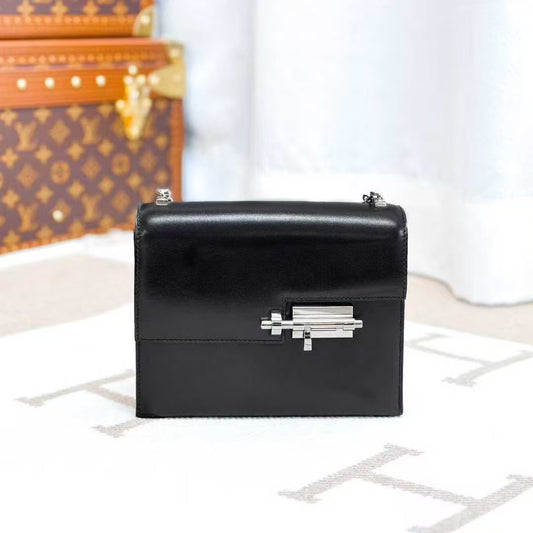 Hermes Verrou Mini Black Silver Box Leather Pistol Bag
