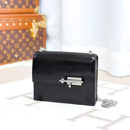 Hermes Verrou Mini Black Silver Box Leather Pistol Bag
