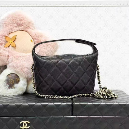 Chanel 25C Black Grained Leather Hobo Lunch Bag