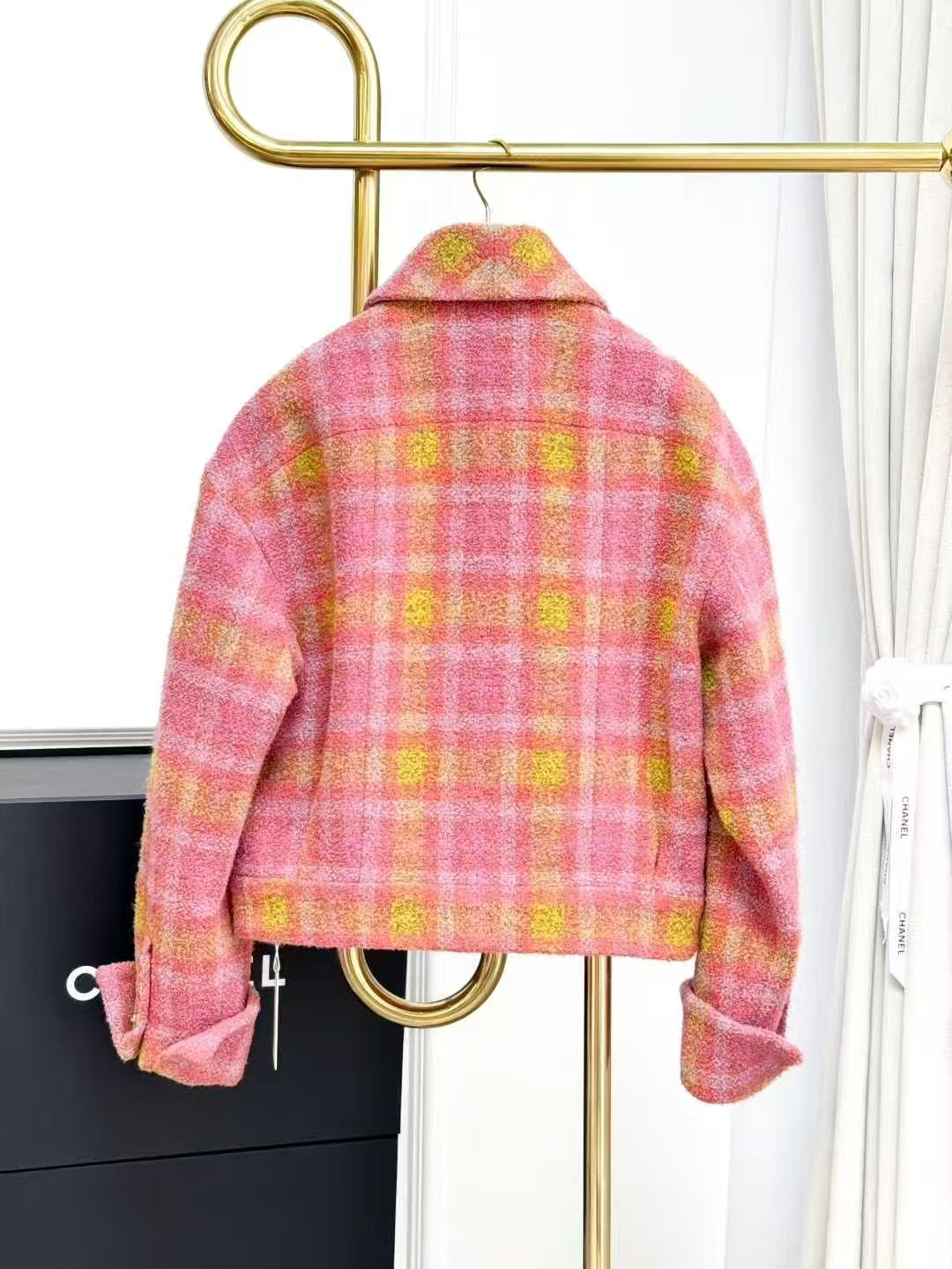 Chanel 24K Orange and Pink Check Wool Tweed Jacket