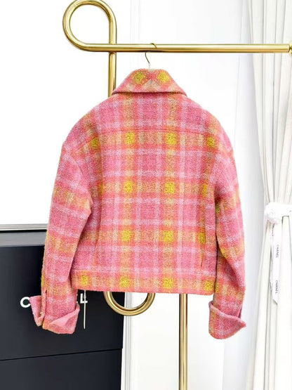 Chanel 24K Orange and Pink Check Wool Tweed Jacket