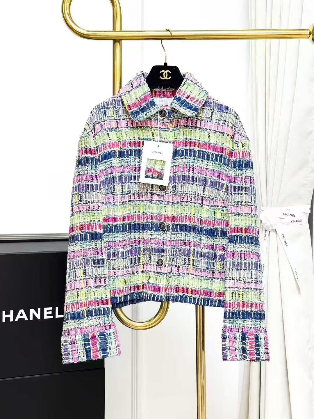 Chanel 21P Colorful Tweed Knit Long-Sleeve Jacket