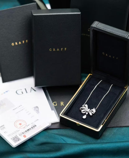 Graff Platinum Diamond-Encrusted Bow Drop Necklace