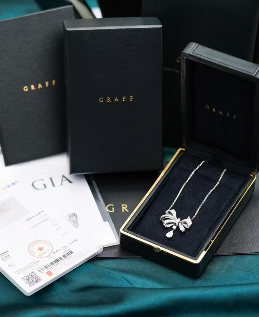 Graff Platinum Diamond-Encrusted Bow Drop Necklace