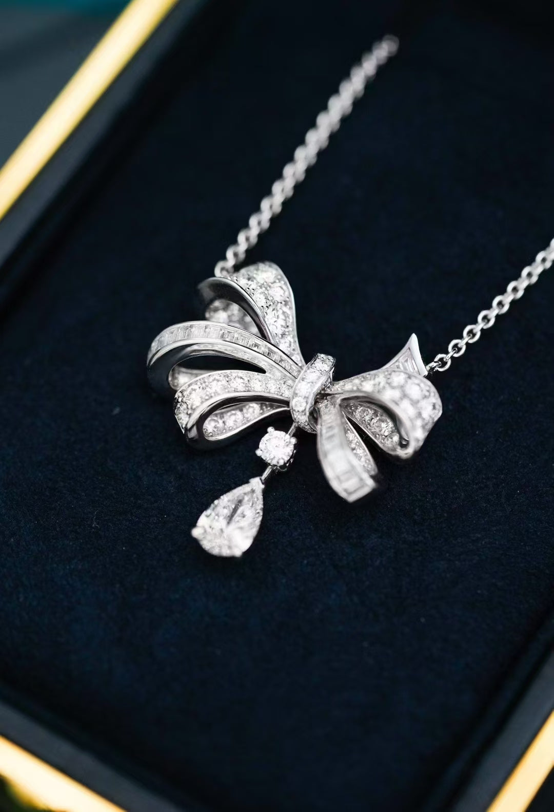 Graff Platinum Diamond-Encrusted Bow Drop Necklace