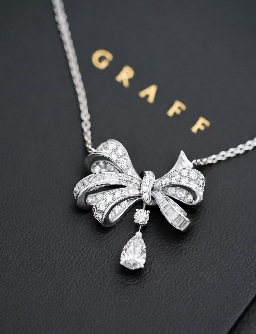 Graff Platinum Diamond-Encrusted Bow Drop Necklace