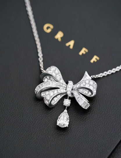 Graff Platinum Diamond-Encrusted Bow Drop Necklace